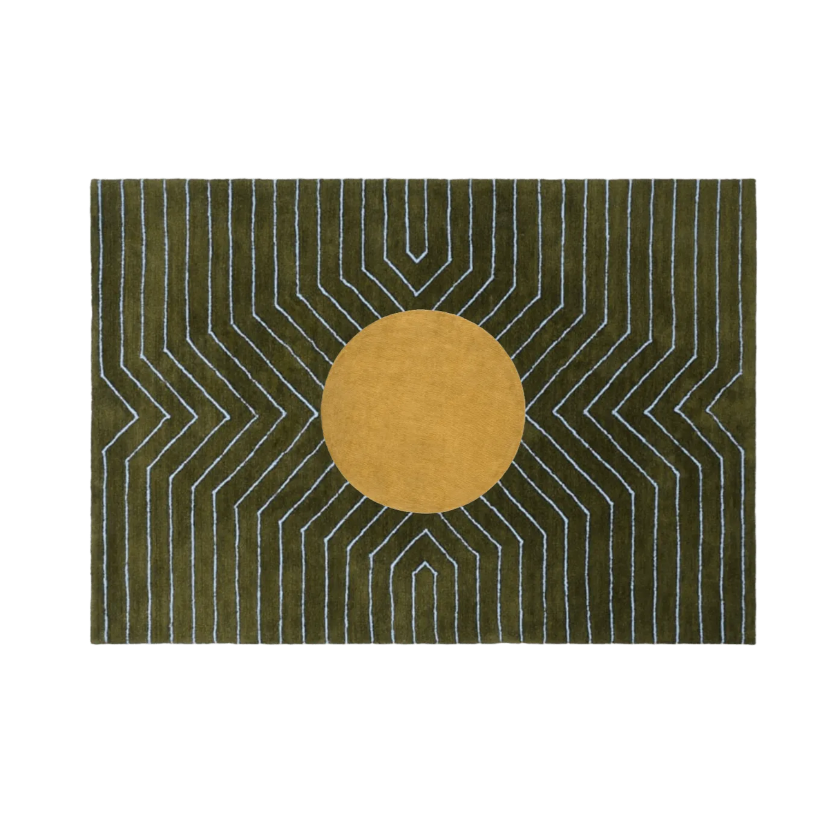 Moss Green Gold Circle Geometric Hand Tufted Wool Rug