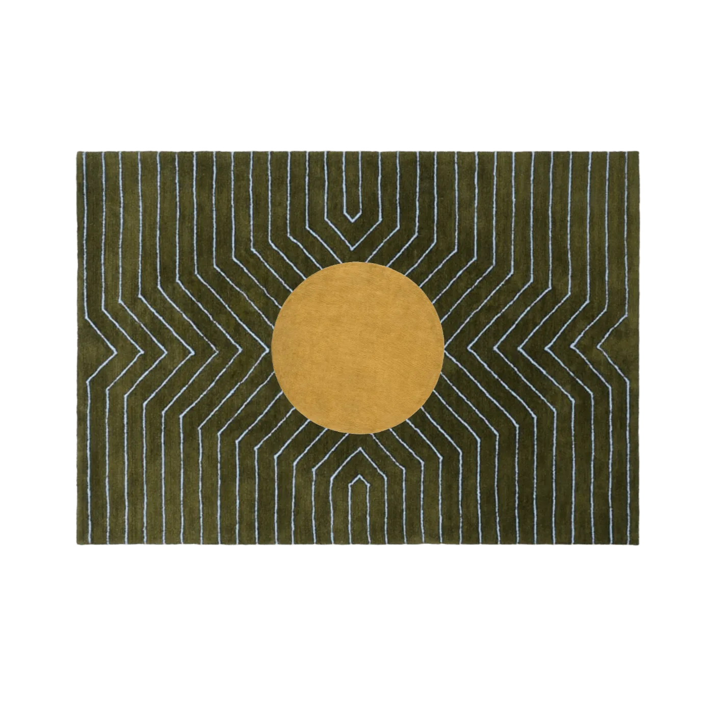 Moss Green Gold Circle Geometric Hand Tufted Wool Rug