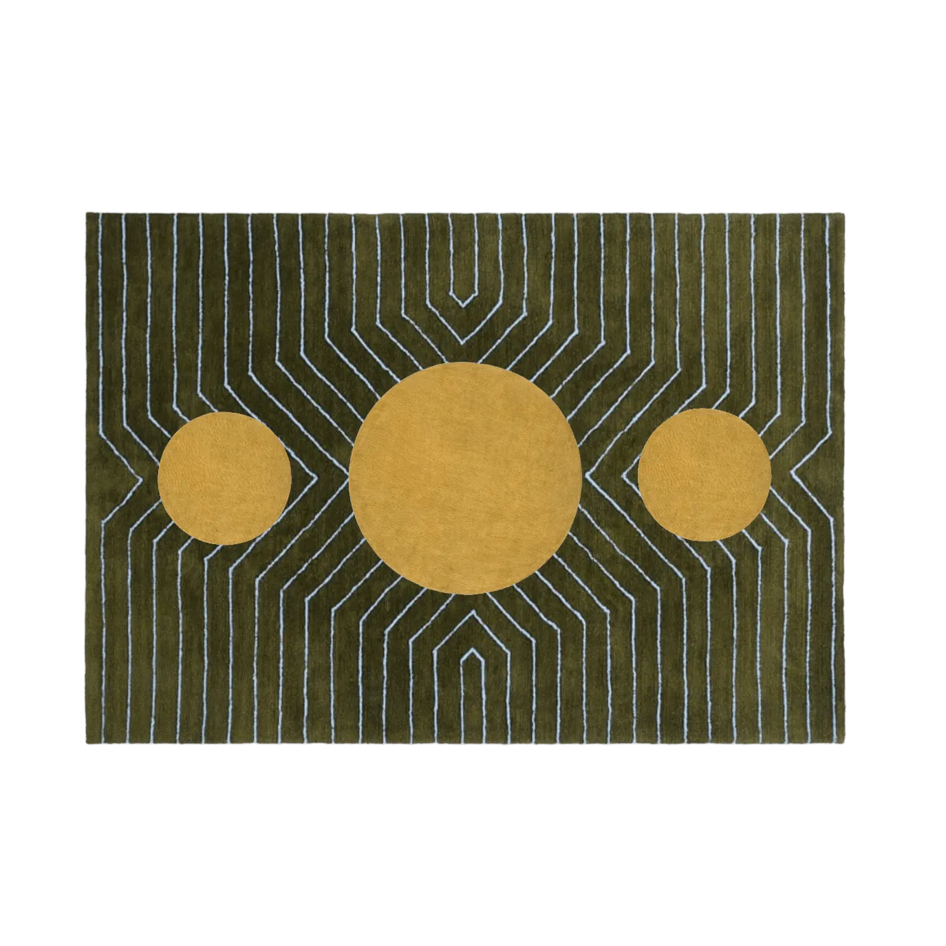 Moss Green Golden Geometric Hand Tufted Wool Rug