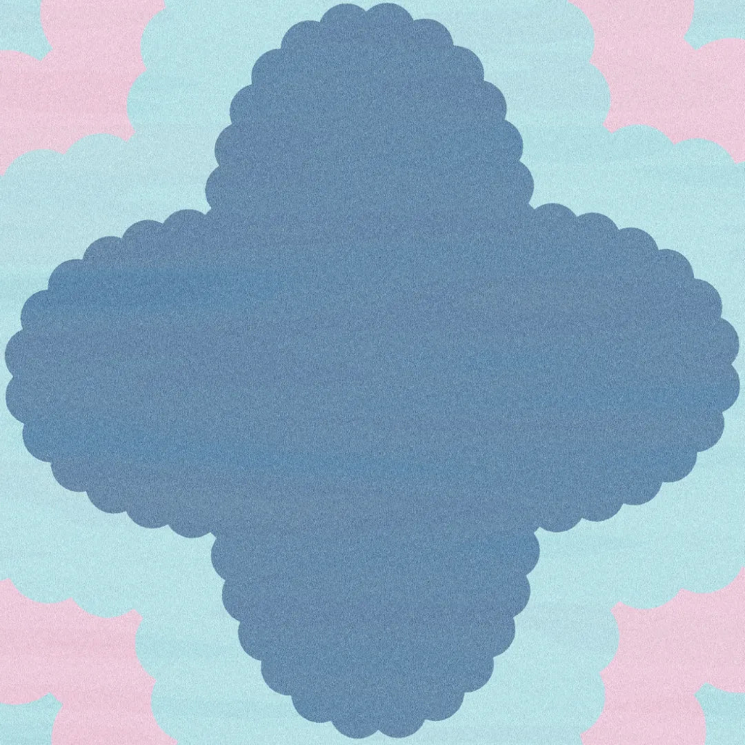 Opulent Waves Blue Pink Hand Tufted Wool Rug