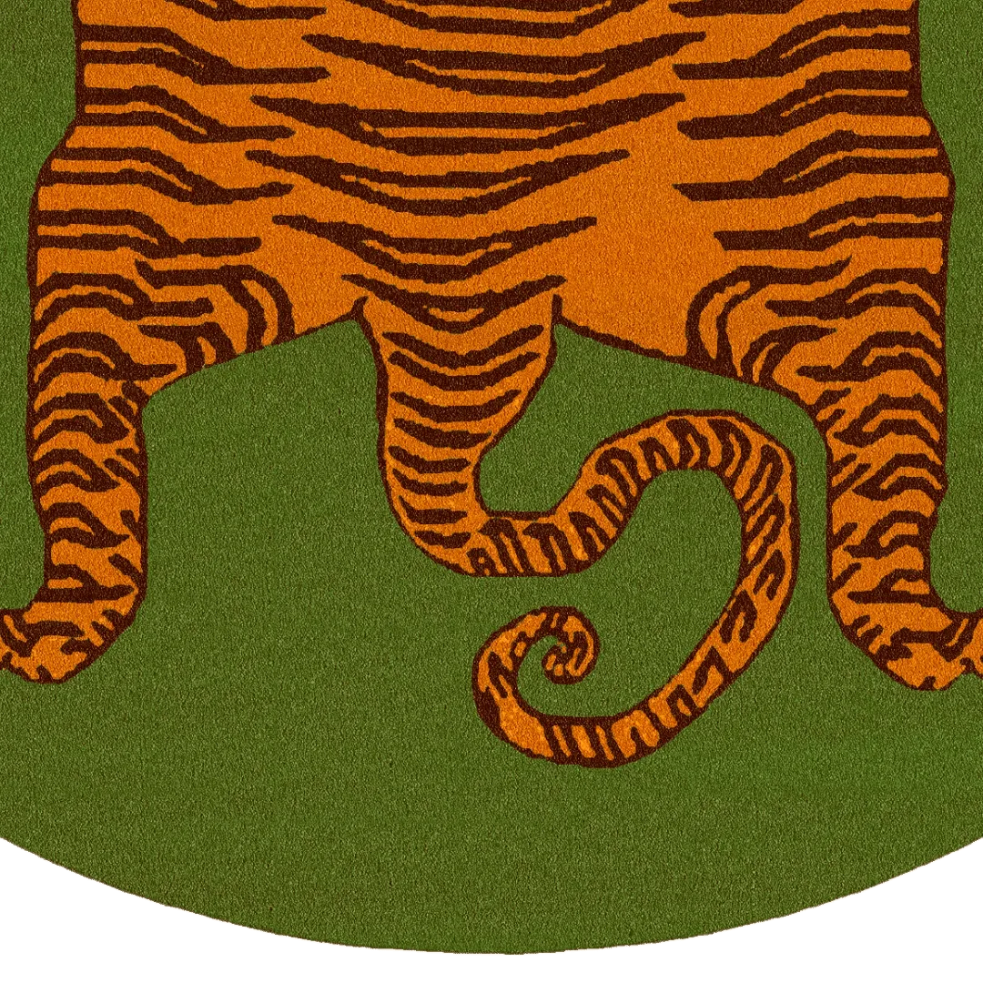 Orange Tibetan Tiger Green Hand Tufted Round Rug