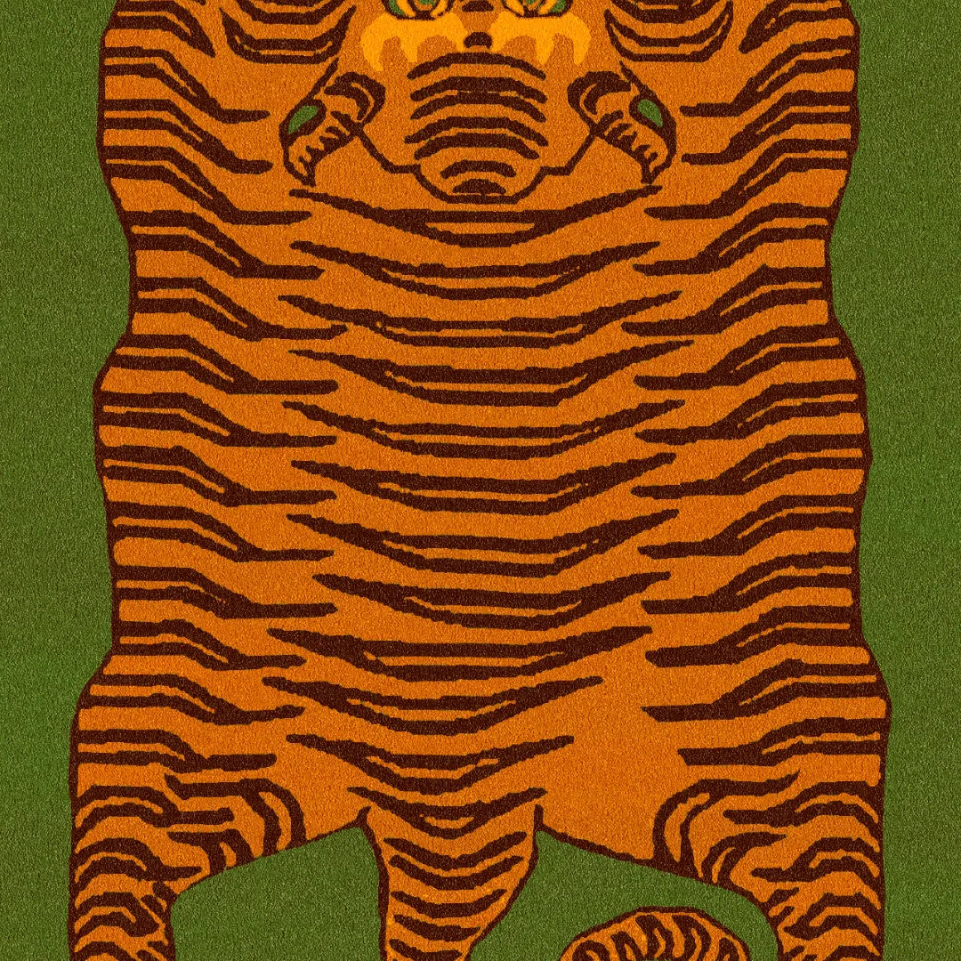 Orange Tibetan Tiger Green Hand Tufted Round Rug