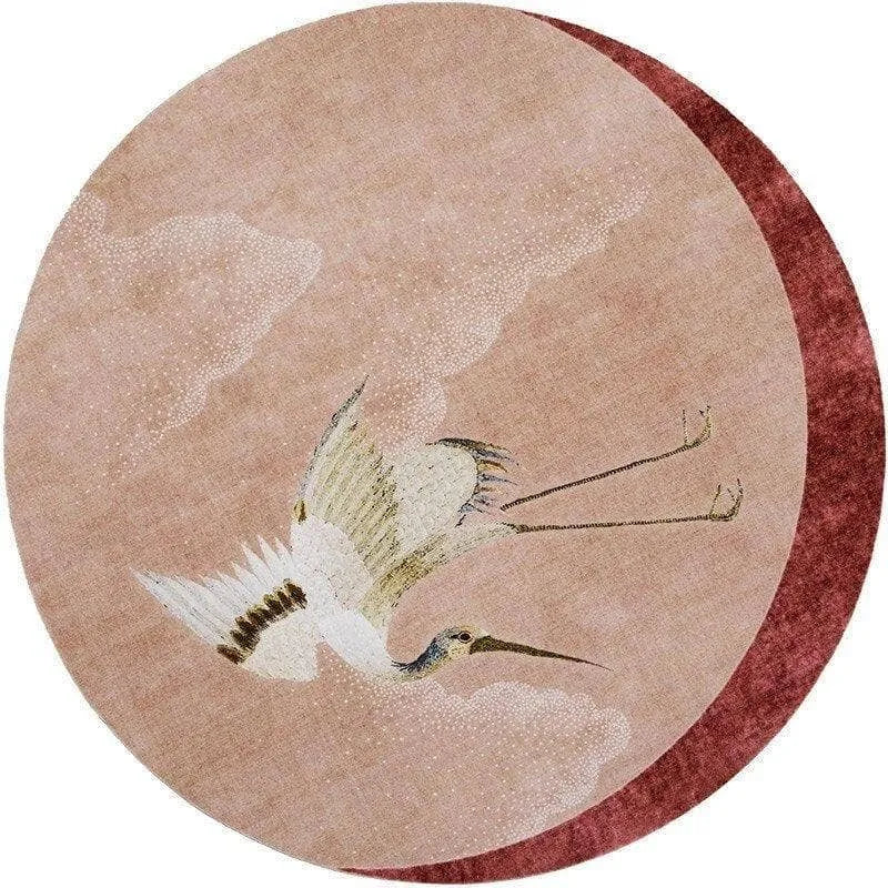 Pink Flying Japanese Cranes Hand Tufted Rug