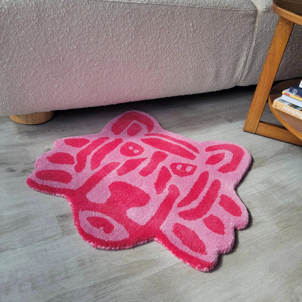 Pink Lion Face Hand Tufted Rug