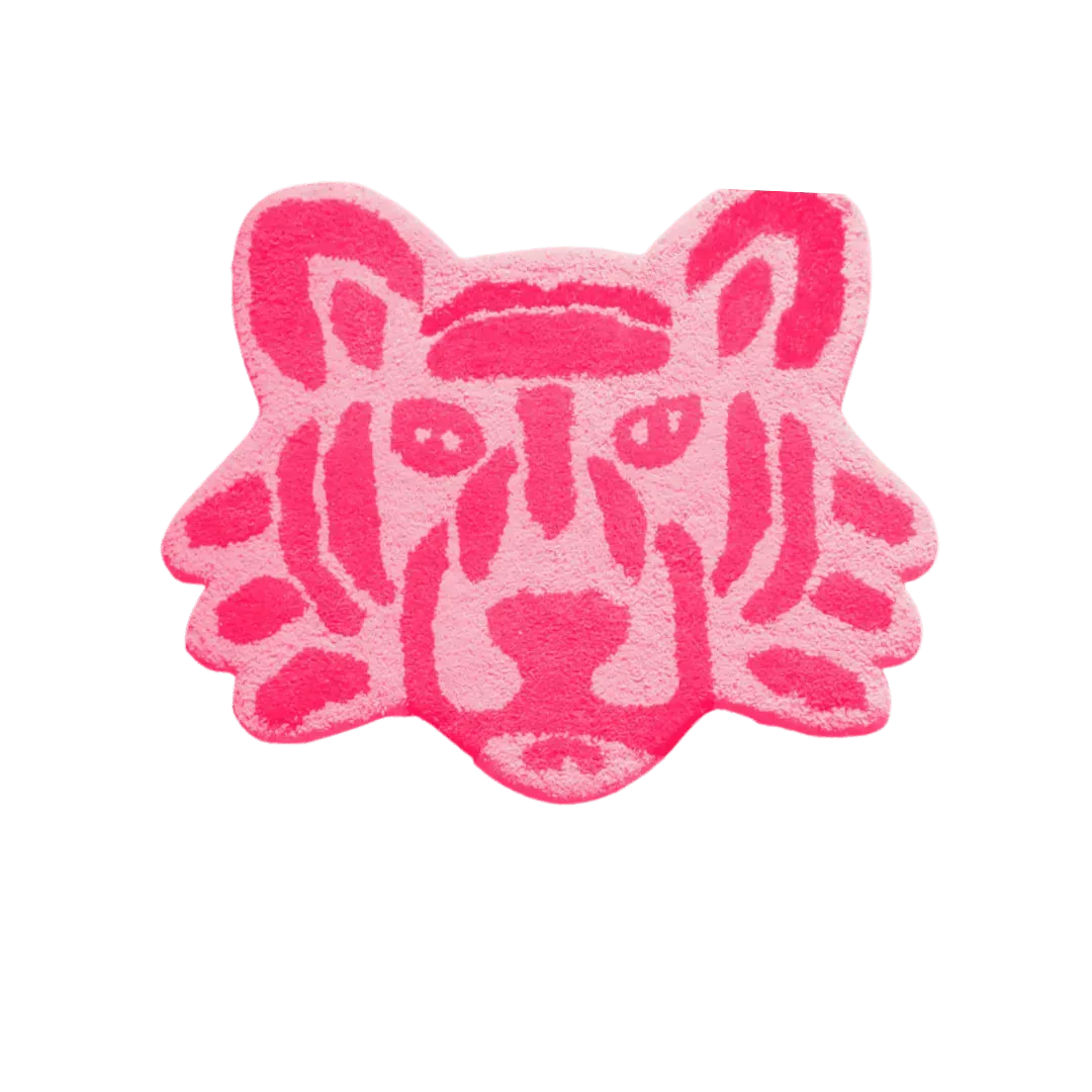 Pink Lion Face Hand Tufted Rug