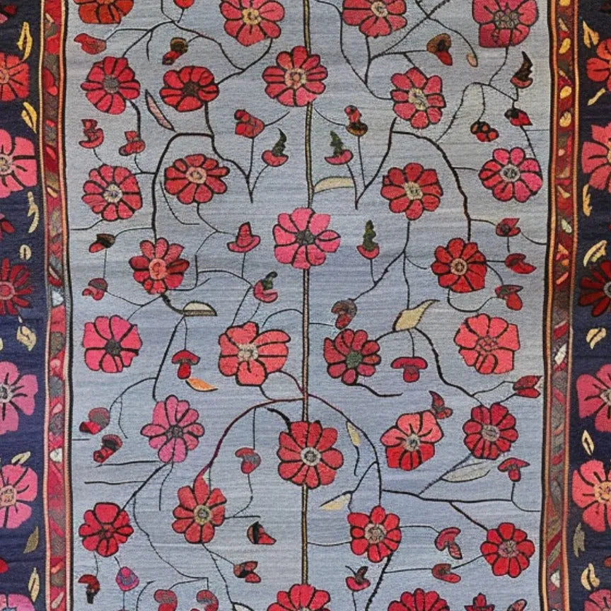 Red Velvet Bloom Hand Knotted Area Rug