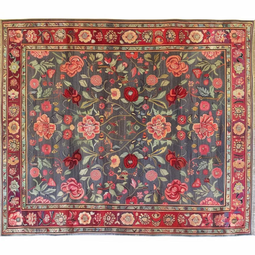 Roses and Lilies Hand Knotted Area Rug