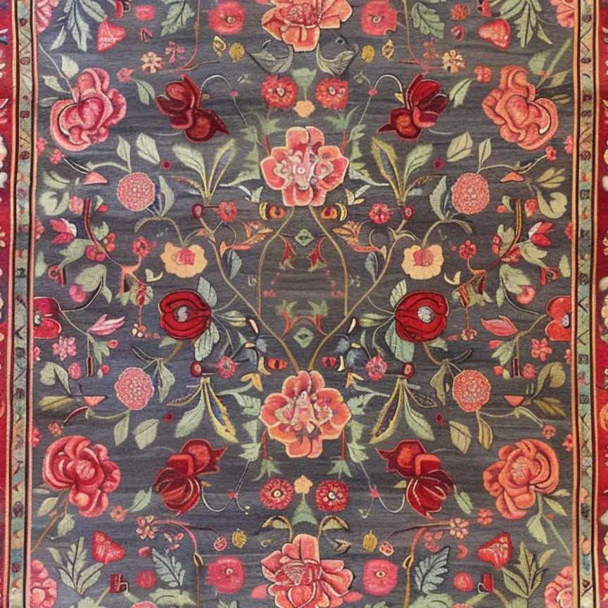 Roses and Lilies Hand Knotted Area Rug