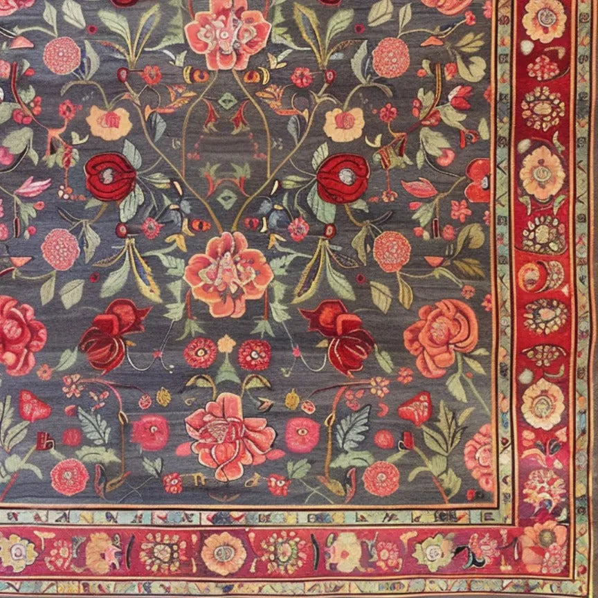 Roses and Lilies Hand Knotted Area Rug