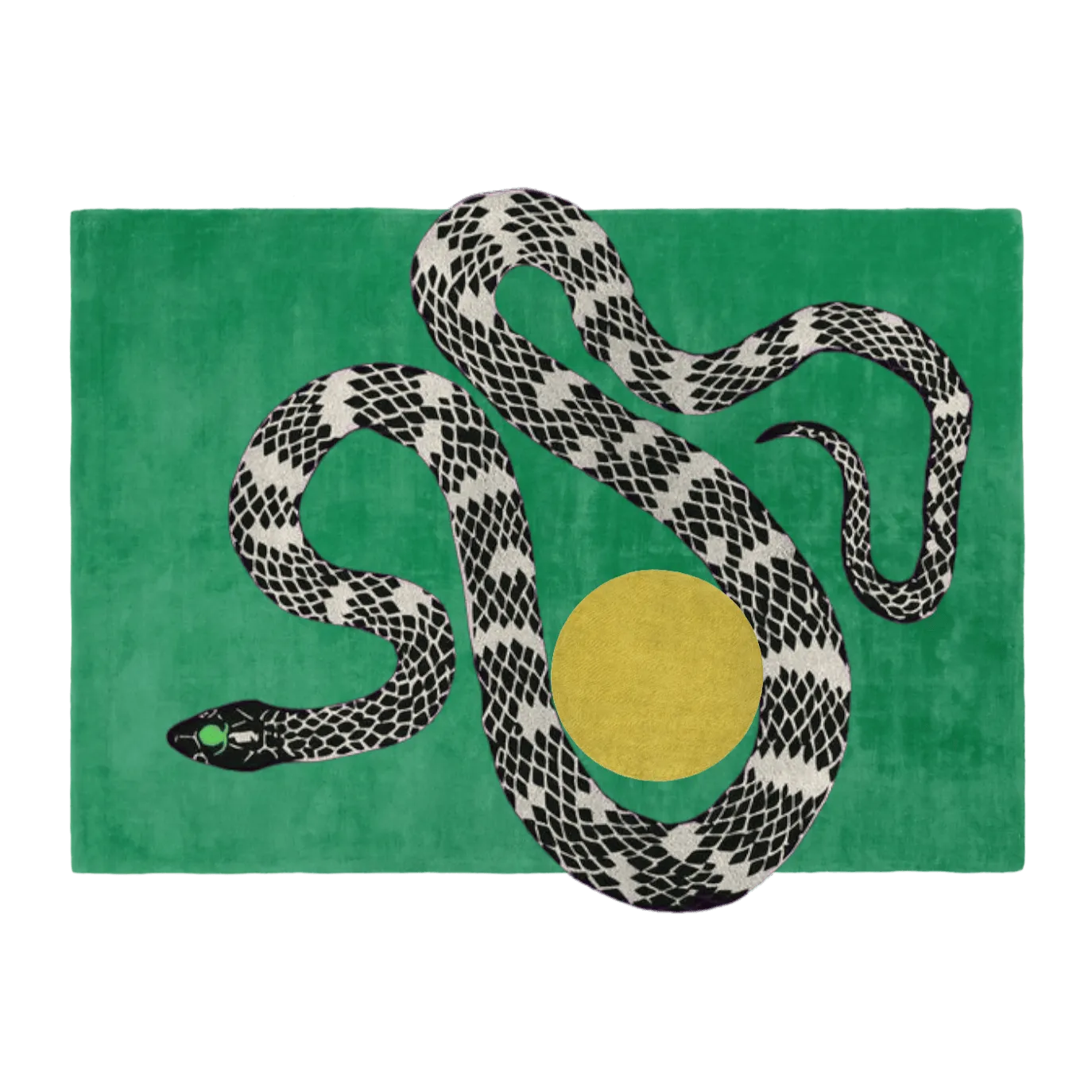 Snake and Sun Green Hand Tufted Wool Rug