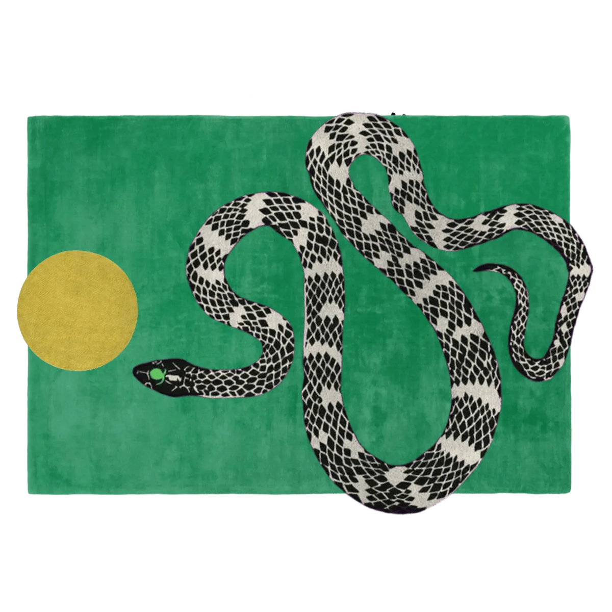 Snake and Sun Green Hand Tufted Wool Rug II