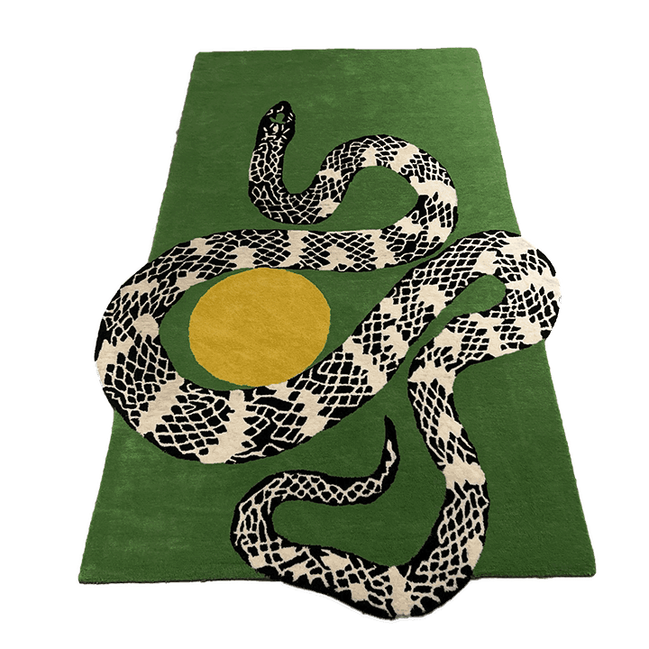 Snake and Sun Hand Tufted Wool Rug - Moss Green