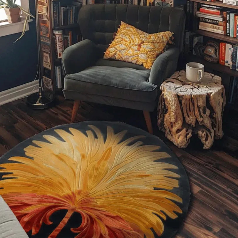 Sunset Palm Hand Tufted Round Rug - MAIA HOMES