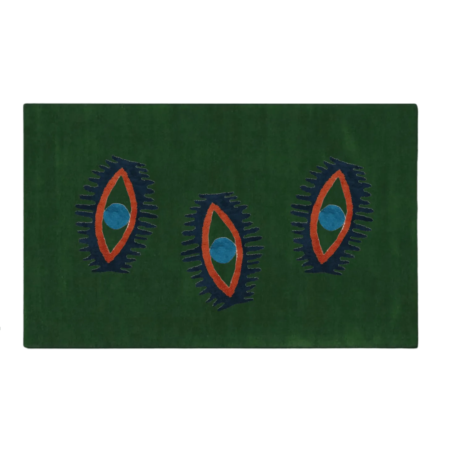 Three Evil Eyes Green Hand Tufted Wool Rug