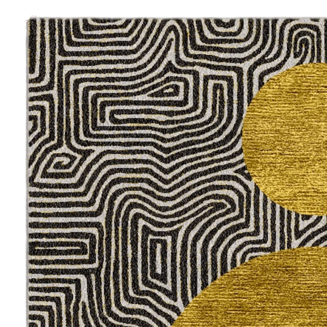 Three Golden Suns Maze Hand Tufted Wool Rug