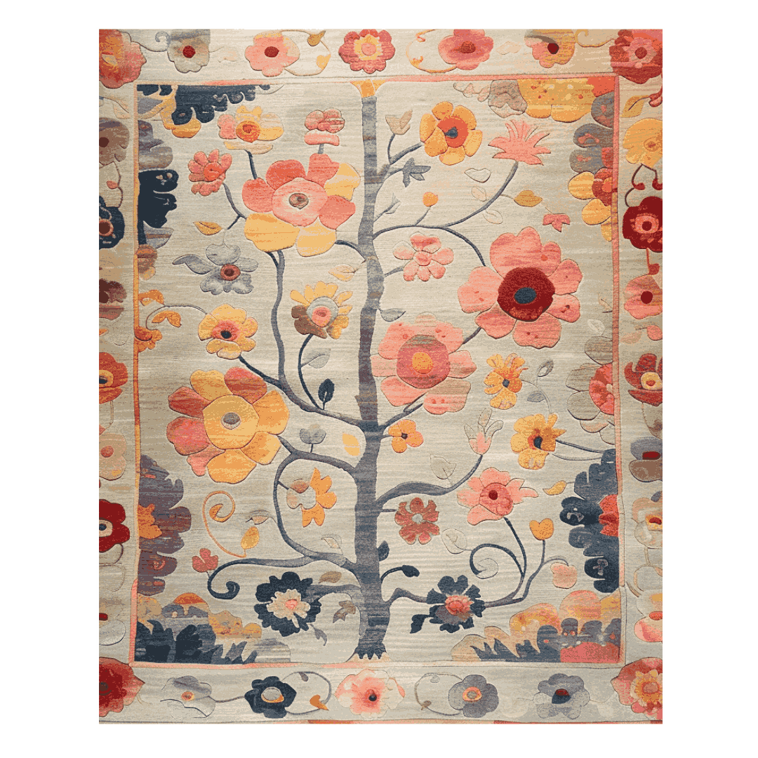 Tree of Vibrant Blooms Hand Tufted Rug