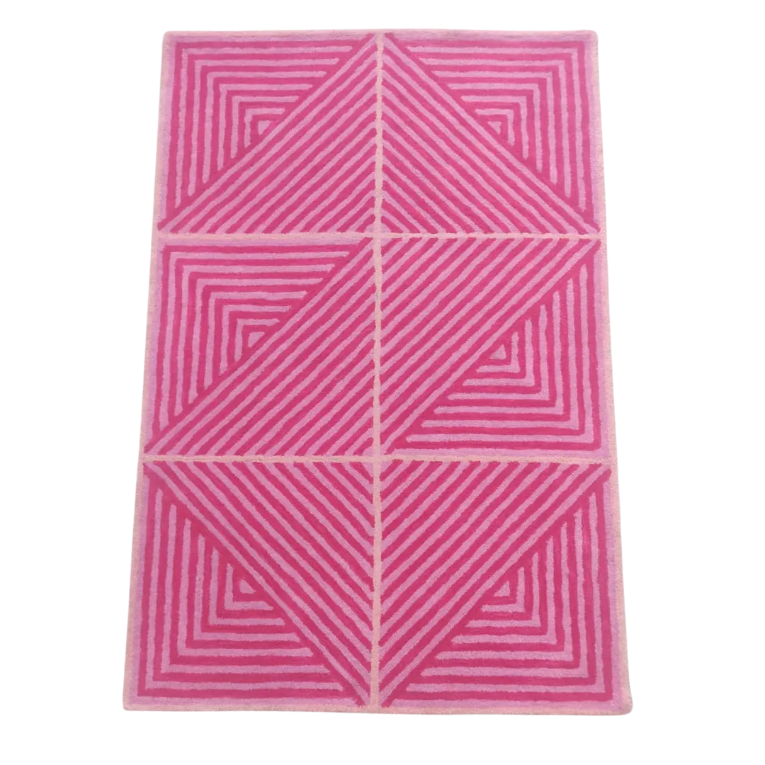 Contemporary Hot Pink Geometric Hand Tufted Wool Rug