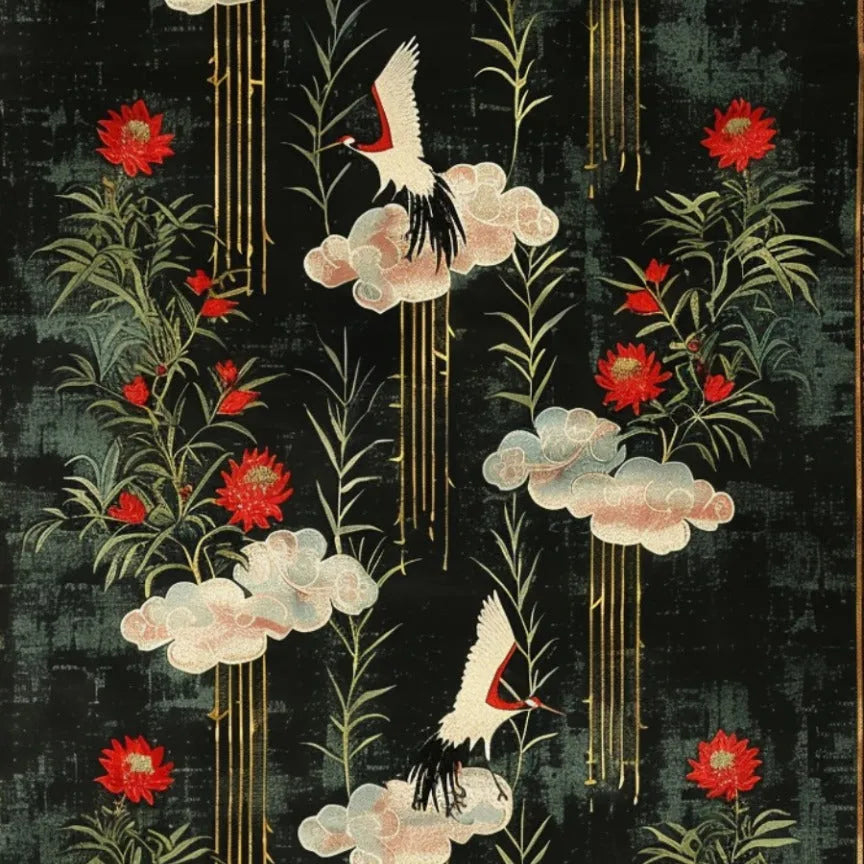 White Wings & Crimson Petals Hand Tufted Rug