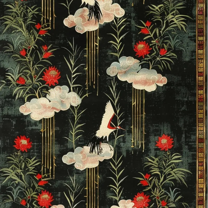 White Wings & Crimson Petals Hand Tufted Rug