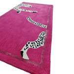 Walking Wild Cat Leopard on Silk Road Hand Tufted Wool Rug - Pink