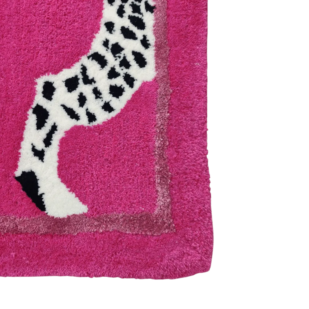 Walking Wild Cat Leopard on Silk Road Hand Tufted Wool Rug - Pink