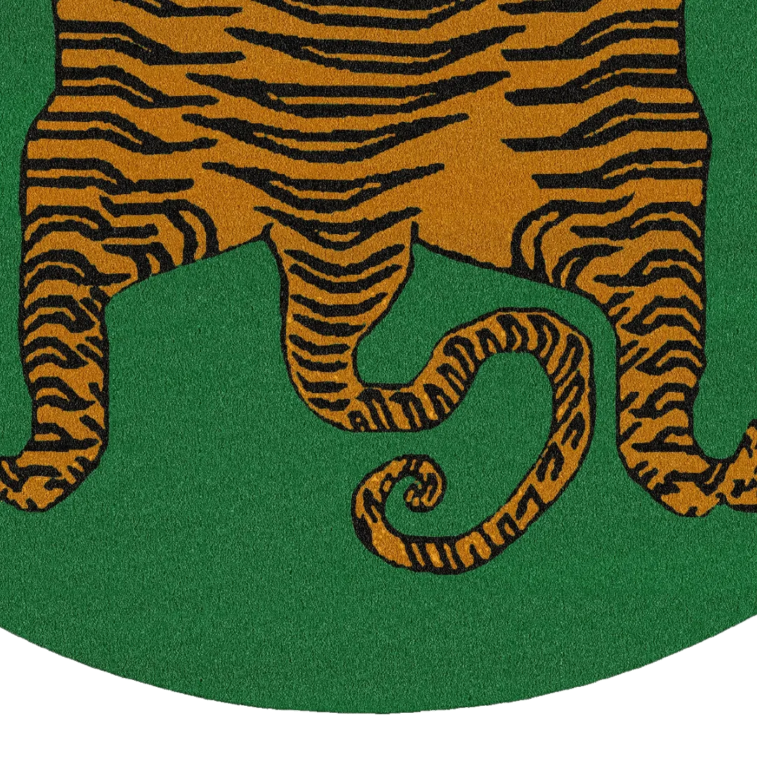 Yellow Tibetan Tiger Green Hand Tufted Round Rug - Green