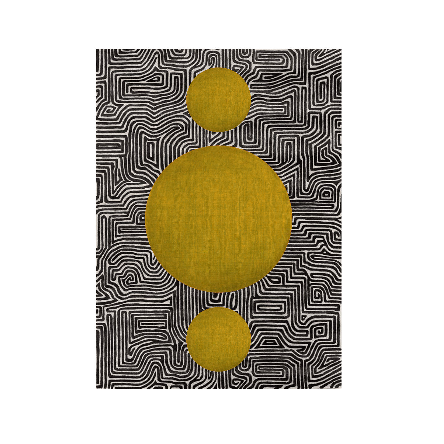 Abstract Maze Golden Sun Hand Tufted Wool Rug