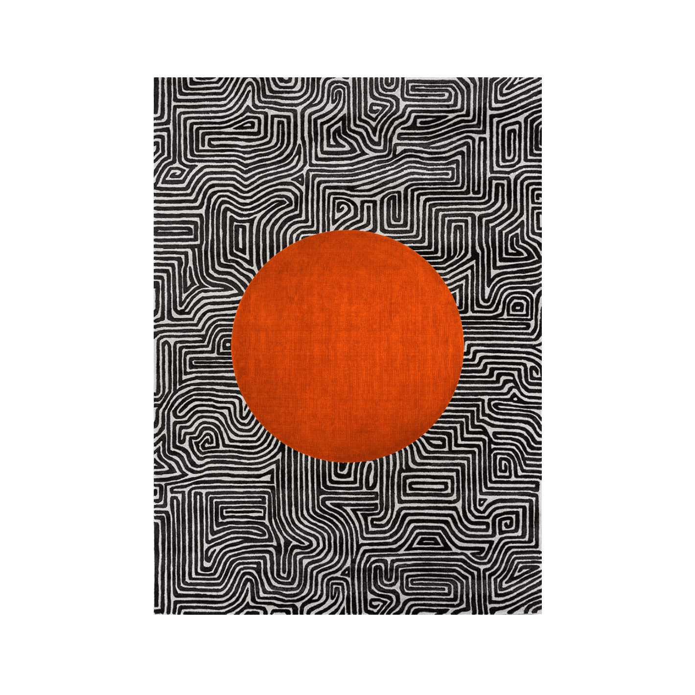 Abstract Maze Orange Sun Hand Tufted Wool Rug