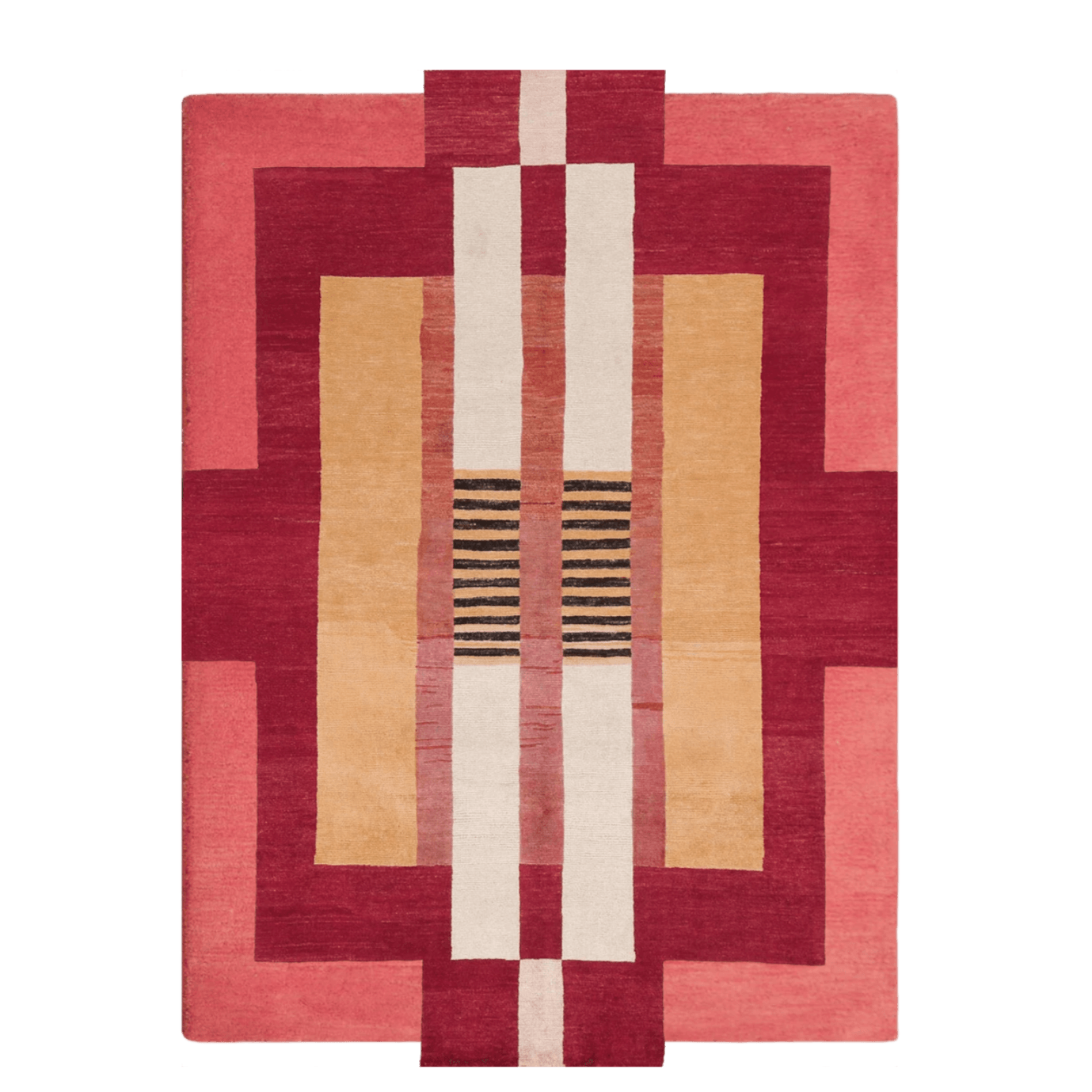 The Aztec red hand-tufted wool rug features bold, geometric patterns in vibrant blue tones. Its striking design and soft wool texture bring a modern, artistic touch to any space.