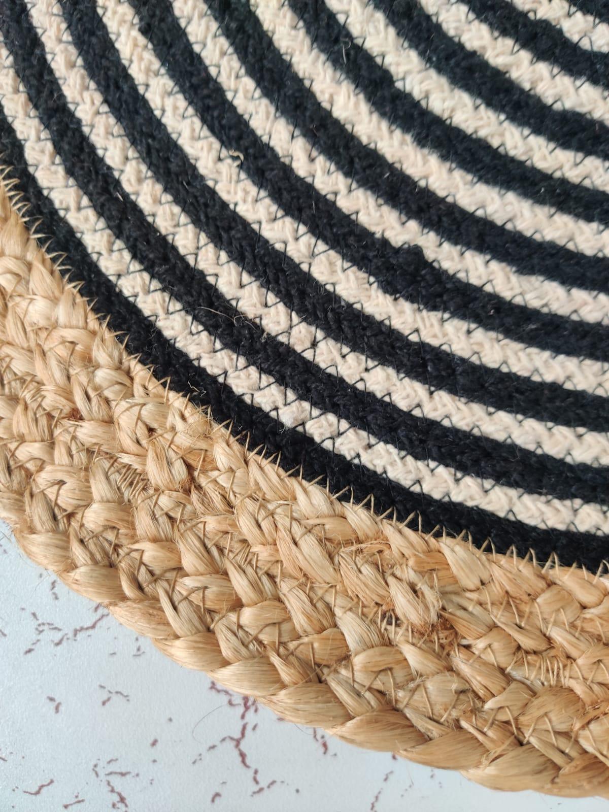 Beige and Black Oval Jute Rug