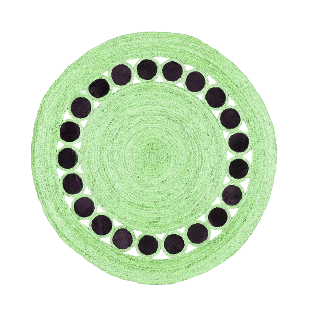 Black and Green Circle Round Jute Rug