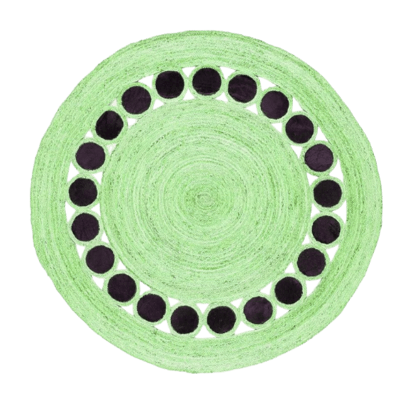 Black and Green Circle Round Jute Rug