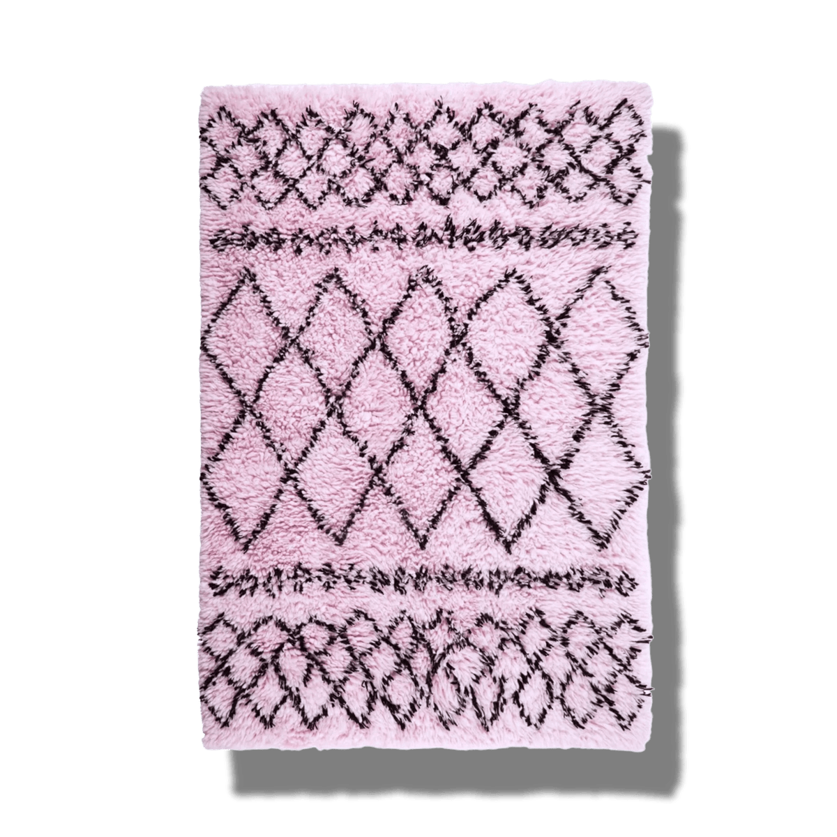 Black and Pink Diamonds Shaggy Wool Area Rug