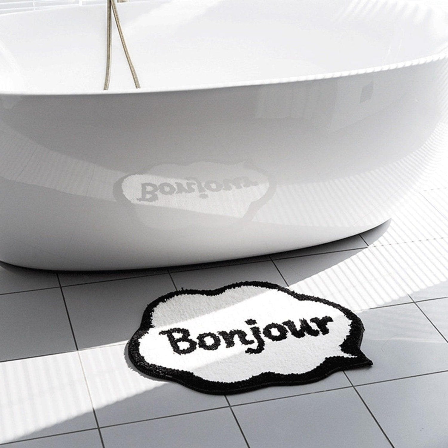 Black and White Bonjour Bathroom Rug