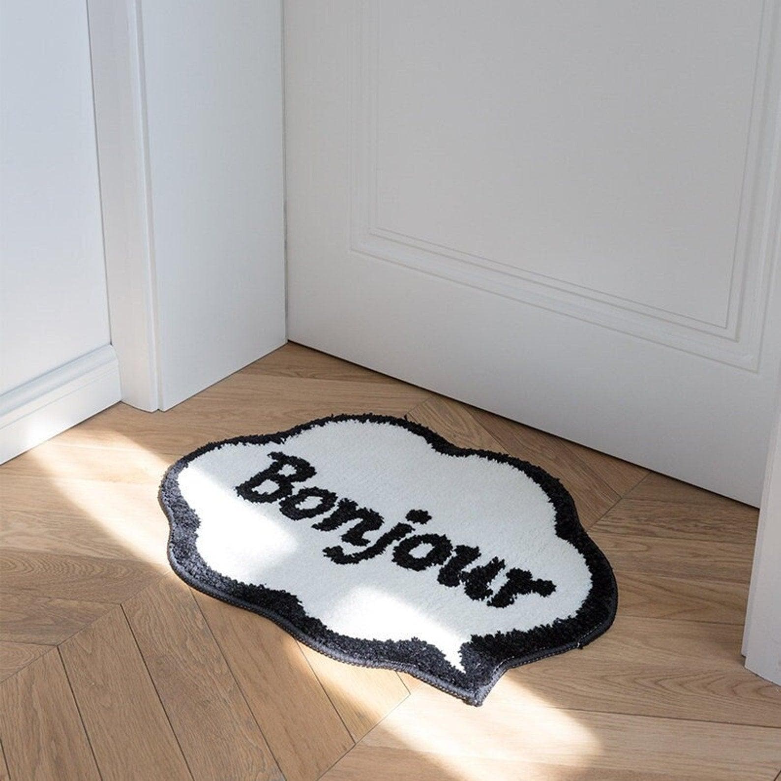 Black and White Bonjour Bathroom Rug