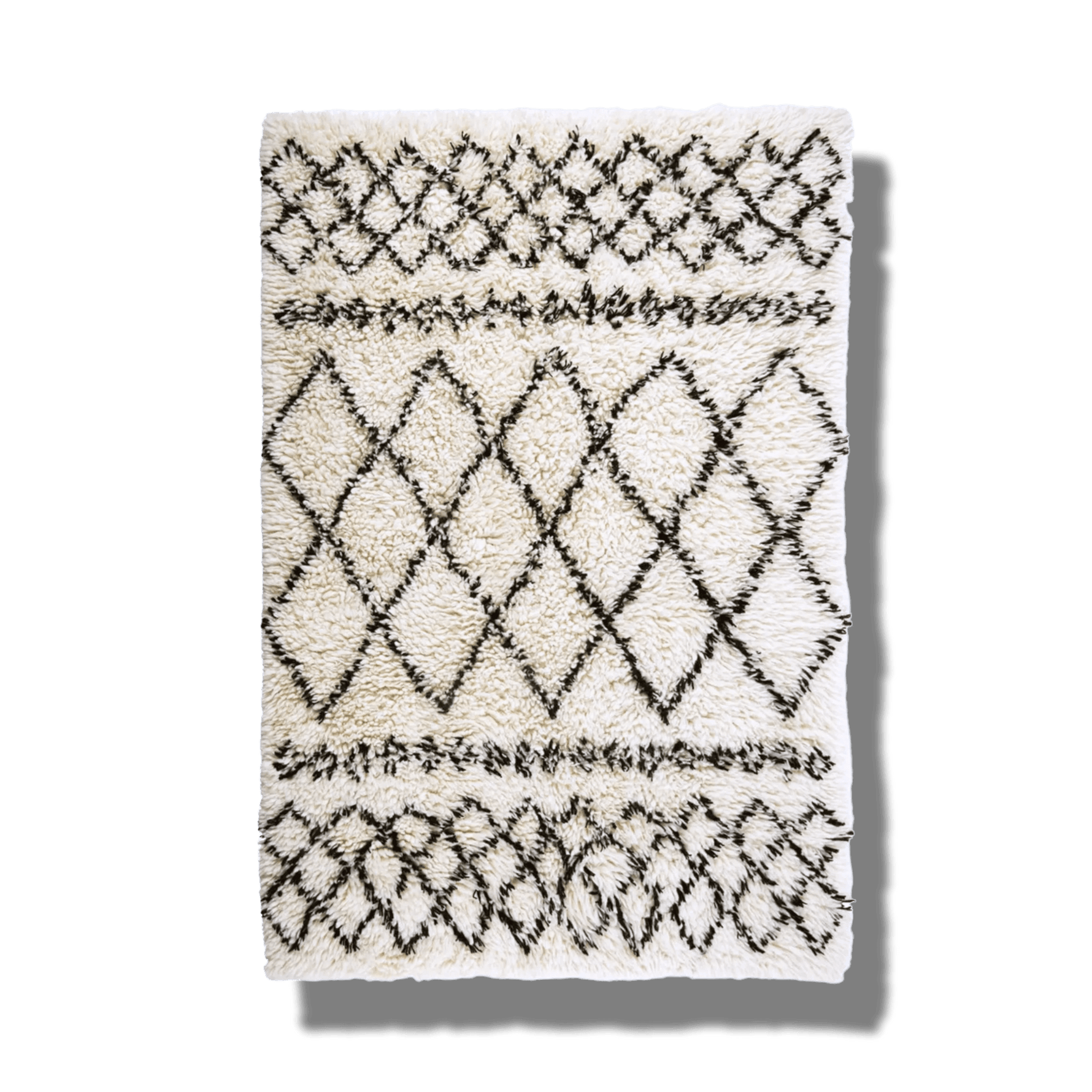 Black and White Diamonds Shaggy Wool Area Rug