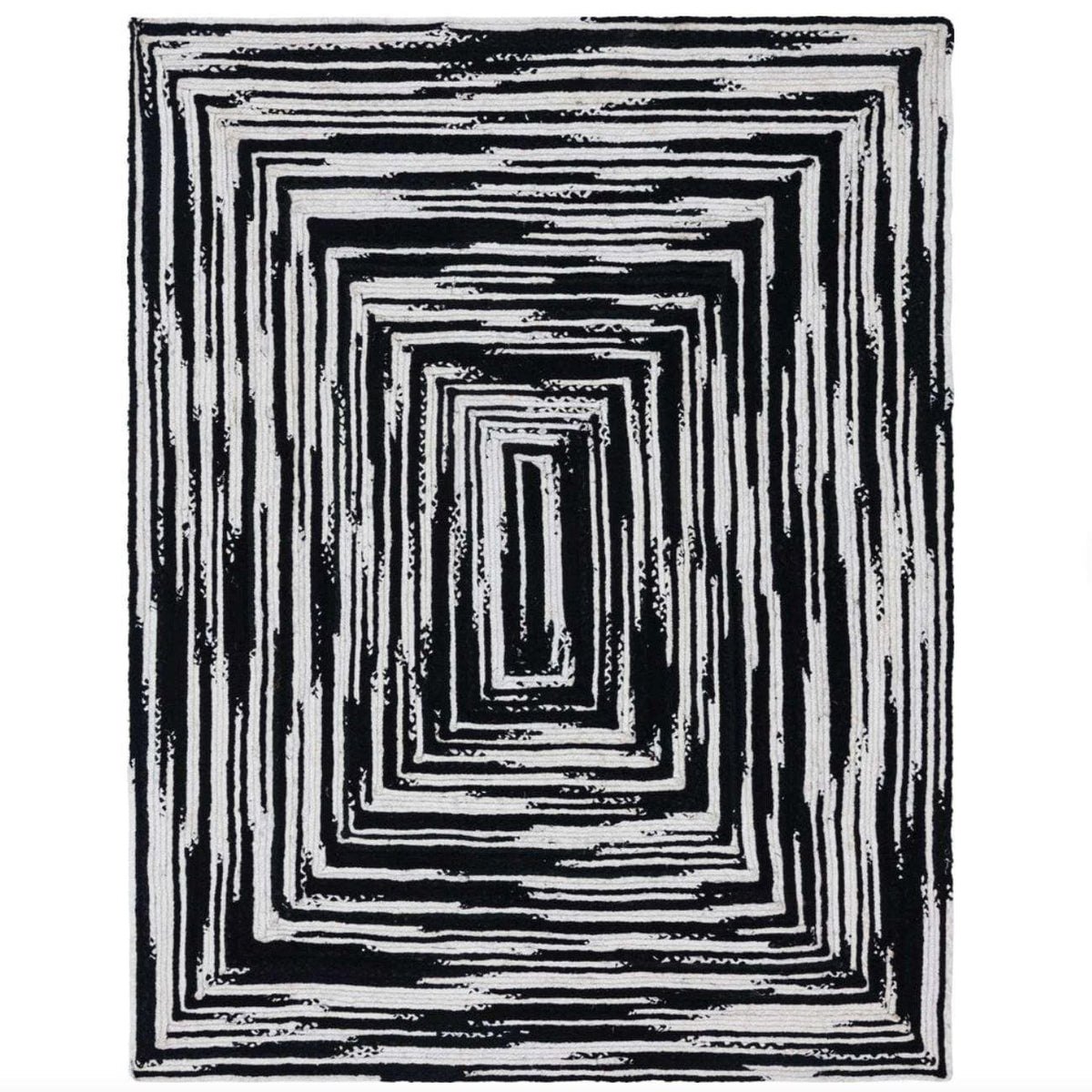 Black and White Rectangular Hand Made Cotton Rug