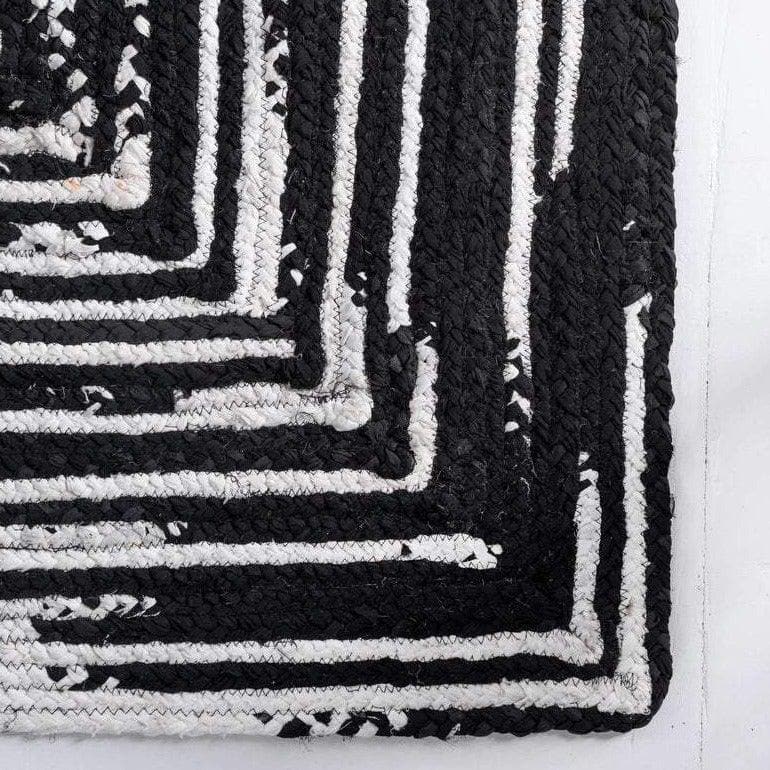 Black and White Rectangular Hand Made Cotton Rug