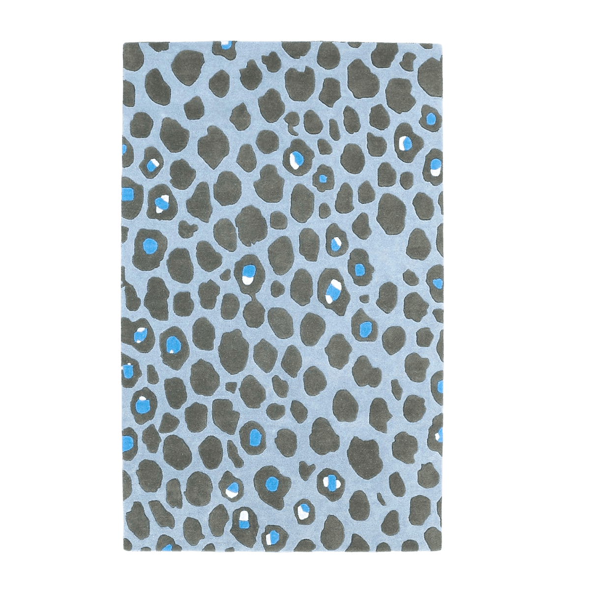 Blue and Black Leopard Print Hand Tufted Wool Rug.