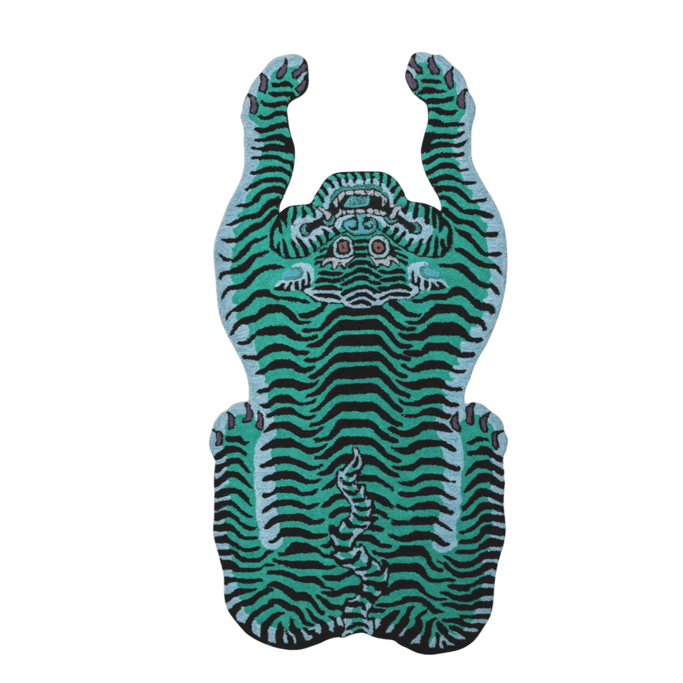 Blue and Green Tiger Yogi Accent Wool Rug