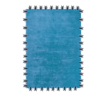 The Blue Bees Love hand-tufted wool rug features charming bee motifs in vibrant blue tones. Its playful design and soft wool texture add a whimsical, nature-inspired touch to any space.