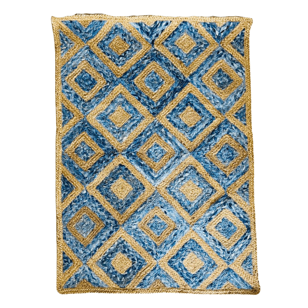 Blue Diamonds Runner Jute Rug