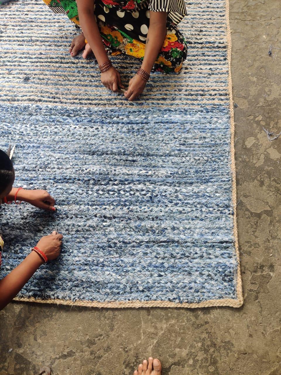 Blue Diamonds Runner Jute Rug