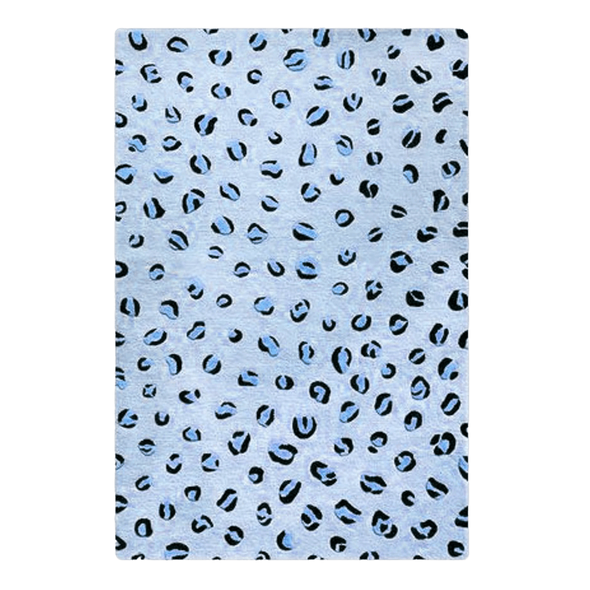 The Blue Leopard Print hand-tufted wool rug features a bold, animal-inspired pattern in striking blue tones. Its dynamic design and soft wool texture add an exotic, modern flair to any room.