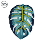 Blue Monstera Leaf Shaped Accent Hand Tufted Wool Rug