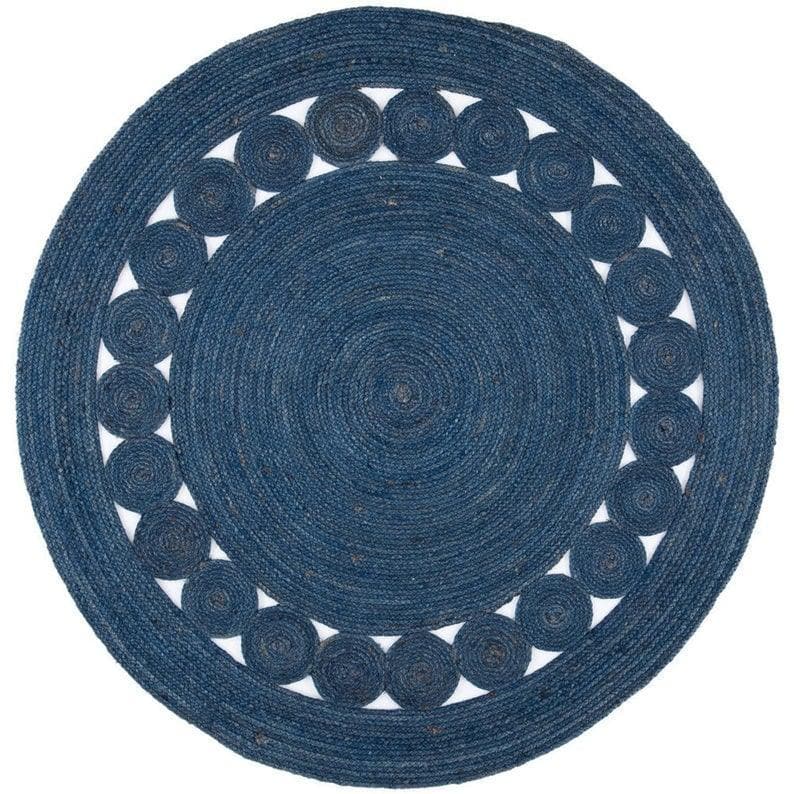 Blue Round Jute Rug