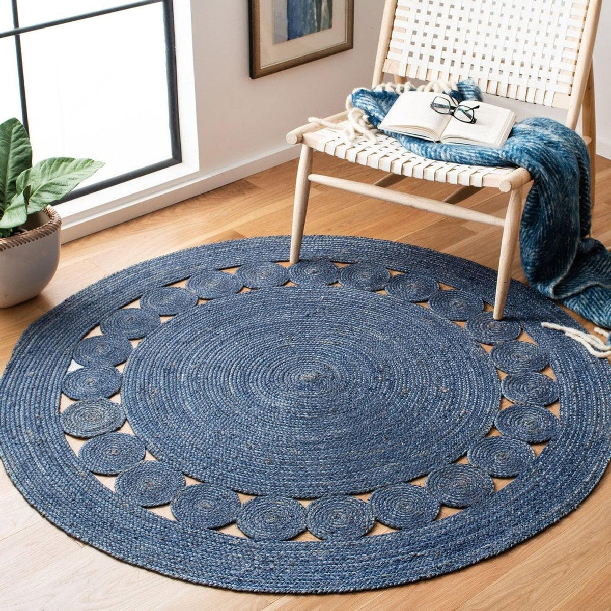 Blue Round Jute Rug