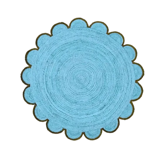 Blue Scalloped Round Jute Rug 9' x 9'