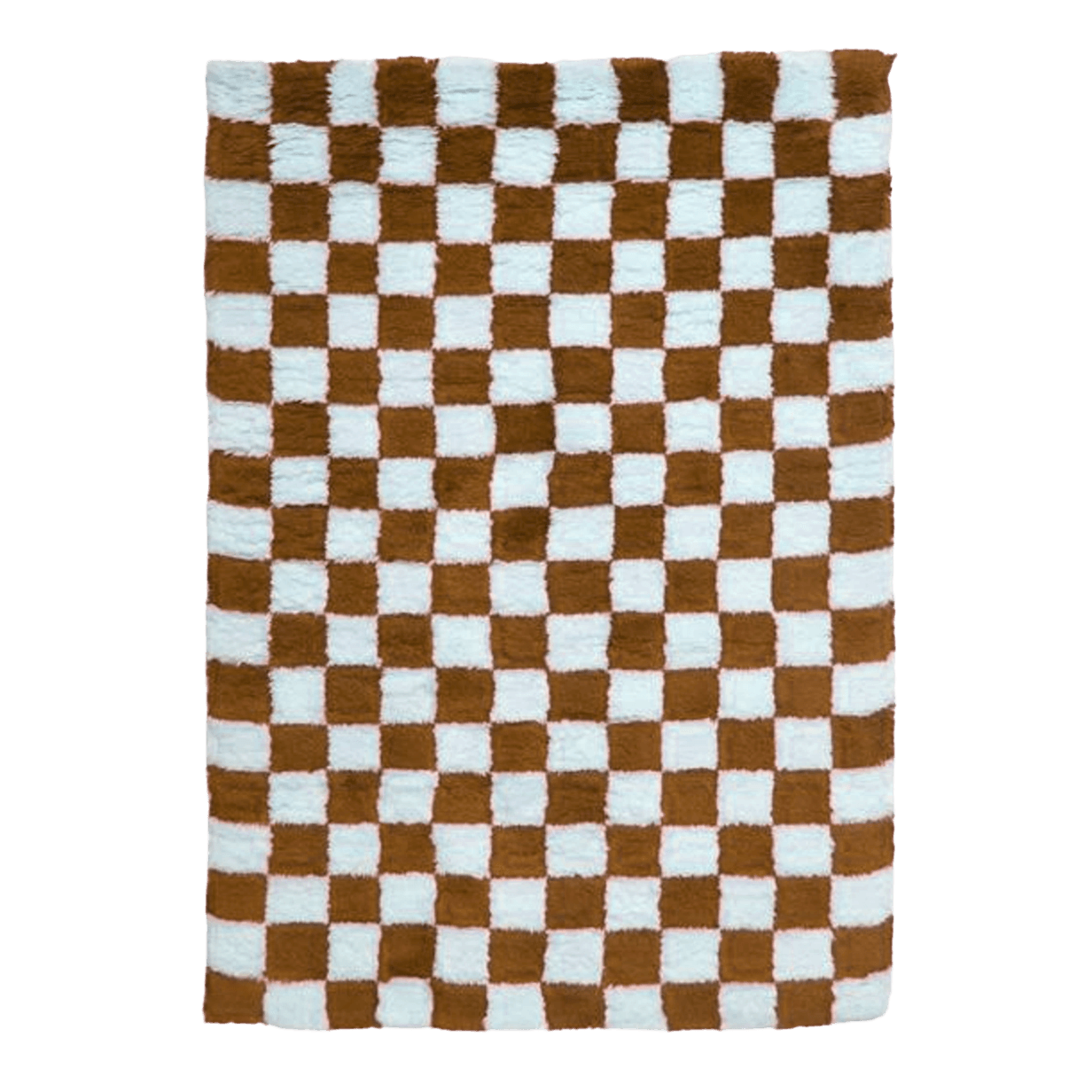 Brown and White Classic Checker Wool Rug