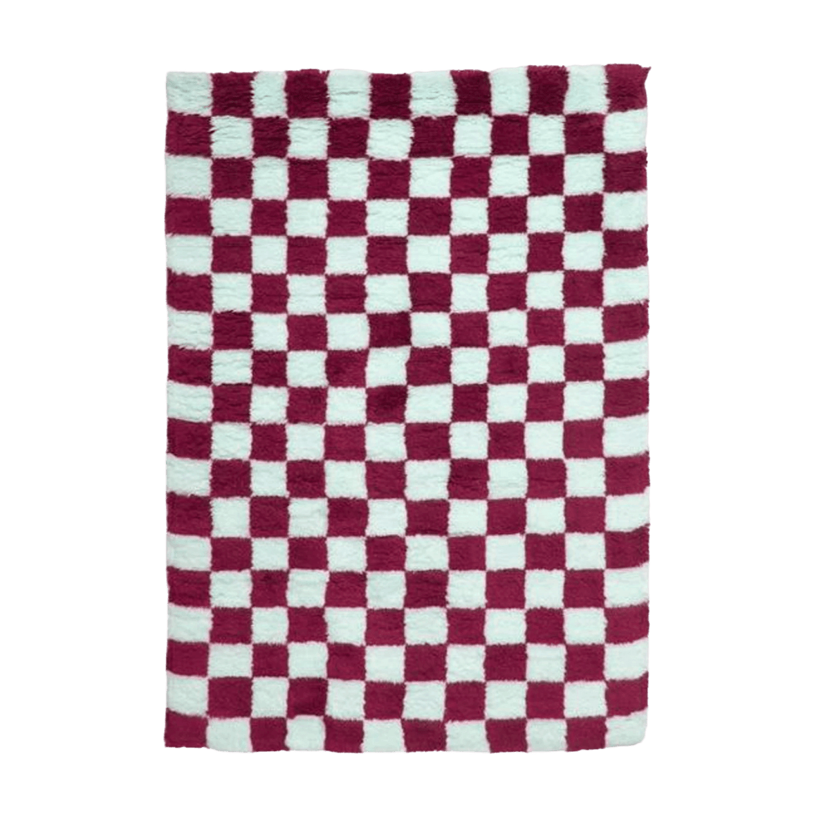 Burgundy and White Classic Checker Wool Rug